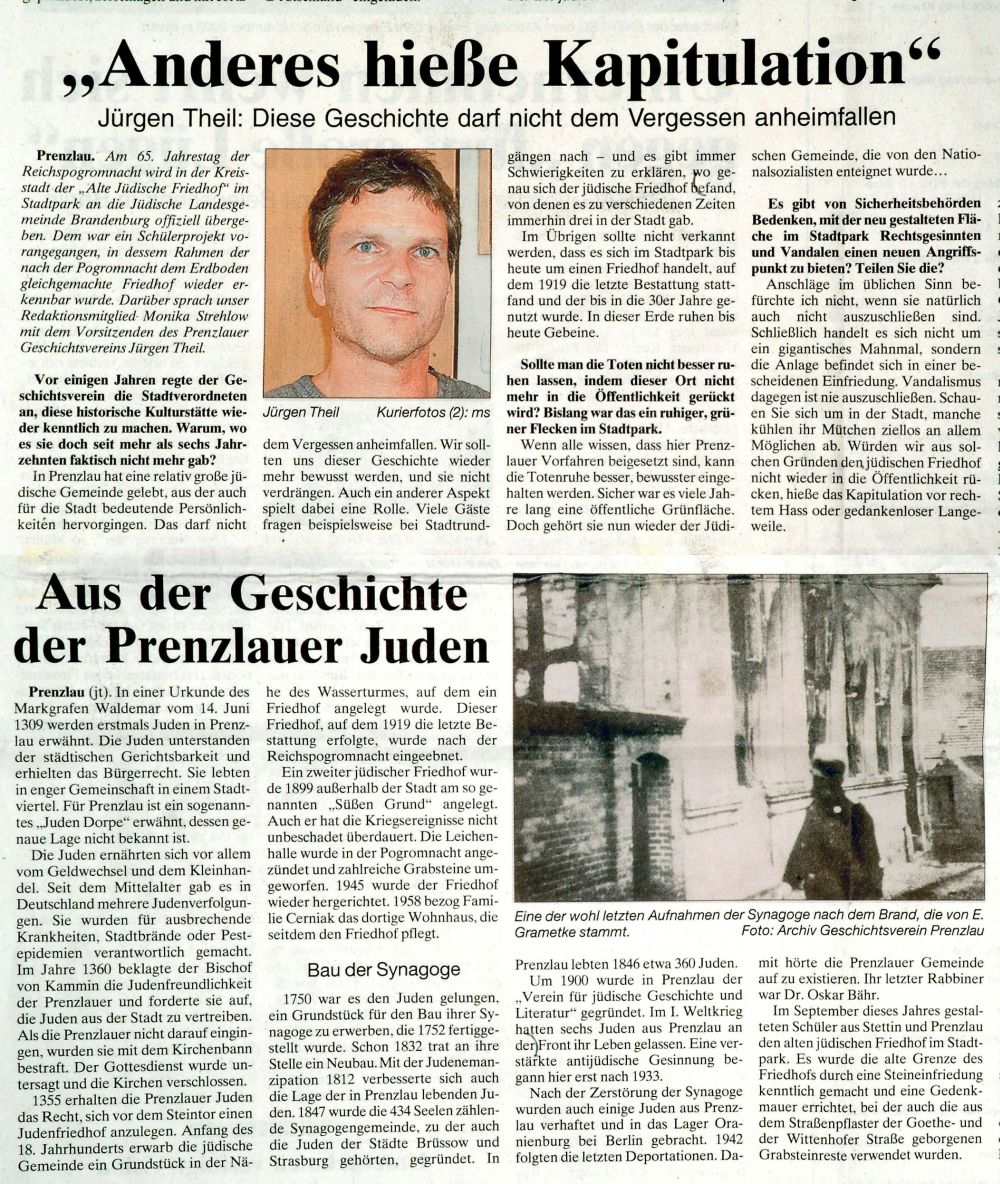 Zeitungsartikel aus der Prenzlauer Zeitung vom 7.11.2003