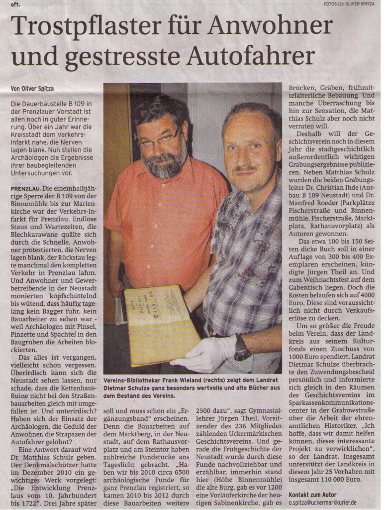 Artikel in der Prenzlauer Zeitung vom 13.08.2012