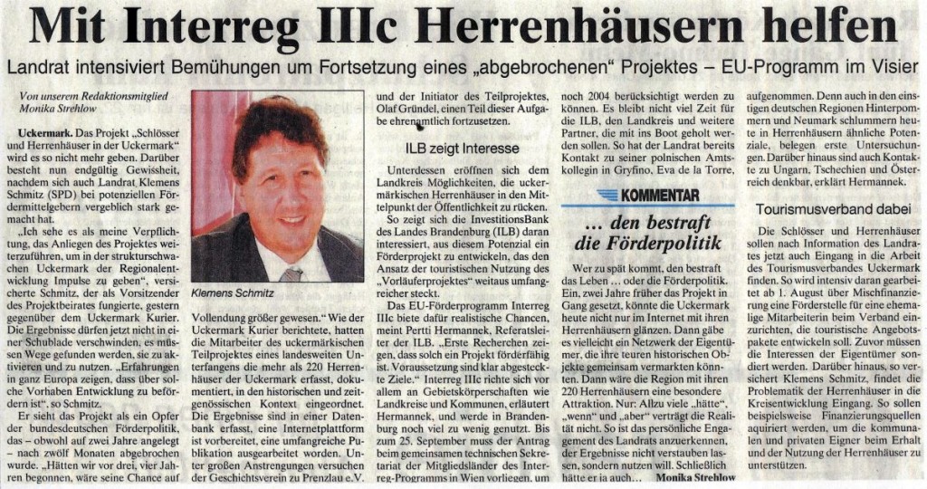 Artikel in der Prenzlauer Zeitung vom 19./20.07.2003